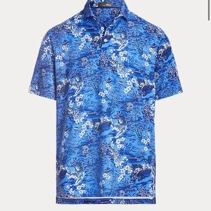 New RLX Ralph Lauren Mens Large Tiger Polo Shirt UV Protection Wicking Blue M